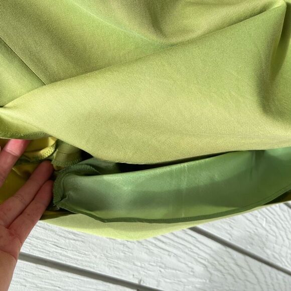 Y2K Ann Taylor Strapless Dress Sz 6 Green Cotton Silk Twill Corset Bodice - Picture 9 of 12